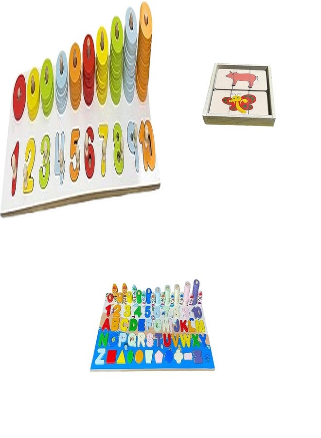Kinder Creative Peg Number Ring Counting Set,Three-Part Puzzle for Toddlers,Alphabet & Numeric Magnetic Fishing Game, Educational Puzzle and Toys for Kids Pack of 3 - Image 1